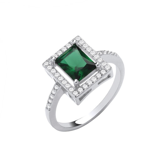 Silver Green Cubic Zirconia Halo Style Ring - Fine Ring - Certified Authentic - Swiss Made – Luxury Jewellery by Imper