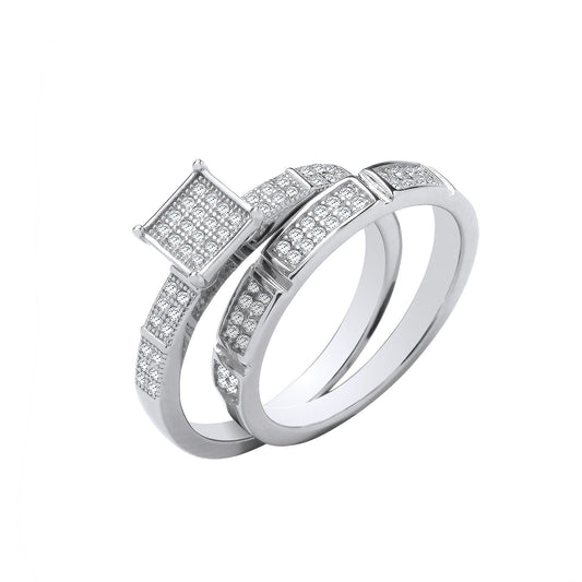 Silver Bridal Set Square Top Cubic Zirconia Half Et Rings - Fine Ring - Certified Authentic – Luxury Jewellery by Impe