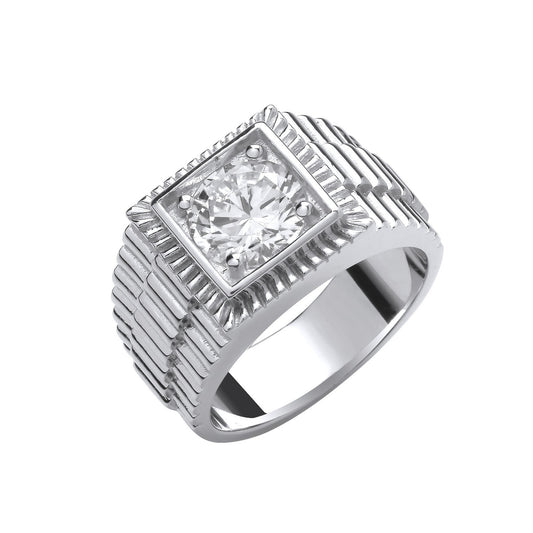 Silver Square Top with Round Cubic Zirconia Gents Ring - Fine Ring - Certified Authentic – Luxury Jewellery by Imperia