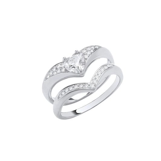 Silver Bridal Set Heart Cubic Zirconia Wishbone Rings - Fine Ring - Certified Authentic – Luxury Jewellery by Imperial