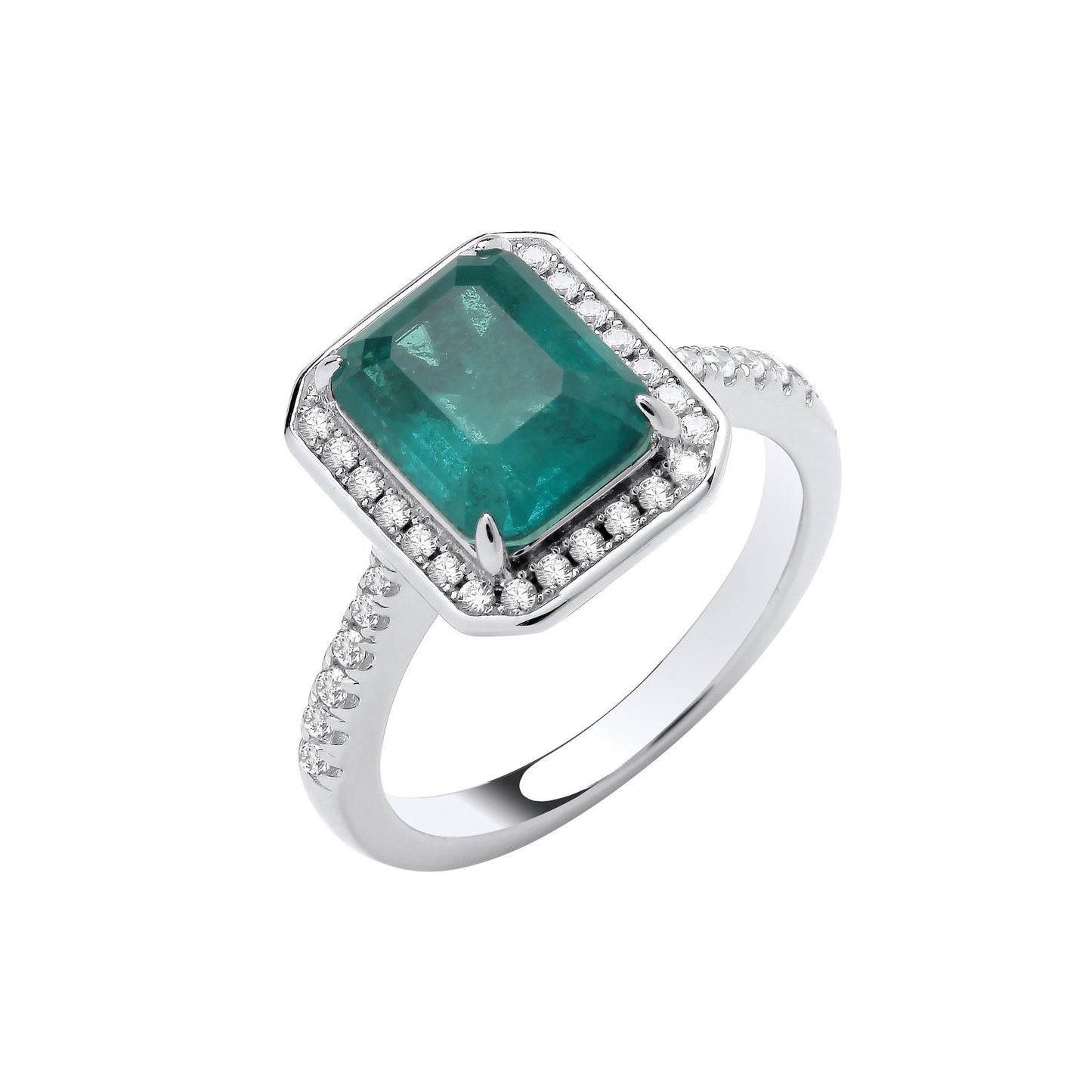 Silver Cubic Zirconias & Green Fusion Stone Centre in Emerald Cut Ring - Fine Ring - Certifie – Luxury Jewellery by Im