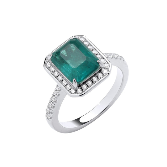 Silver Cubic Zirconias & Green Fusion Stone Centre in Emerald Cut Ring - Fine Ring - Certifie – Luxury Jewellery by Im