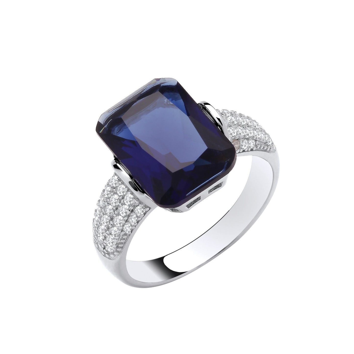Silver Deep Blue Emerald Cut Cubic Zirconia Ring - Fine Ring - Certified Authentic - Swiss Ma – Luxury Jewellery by Im