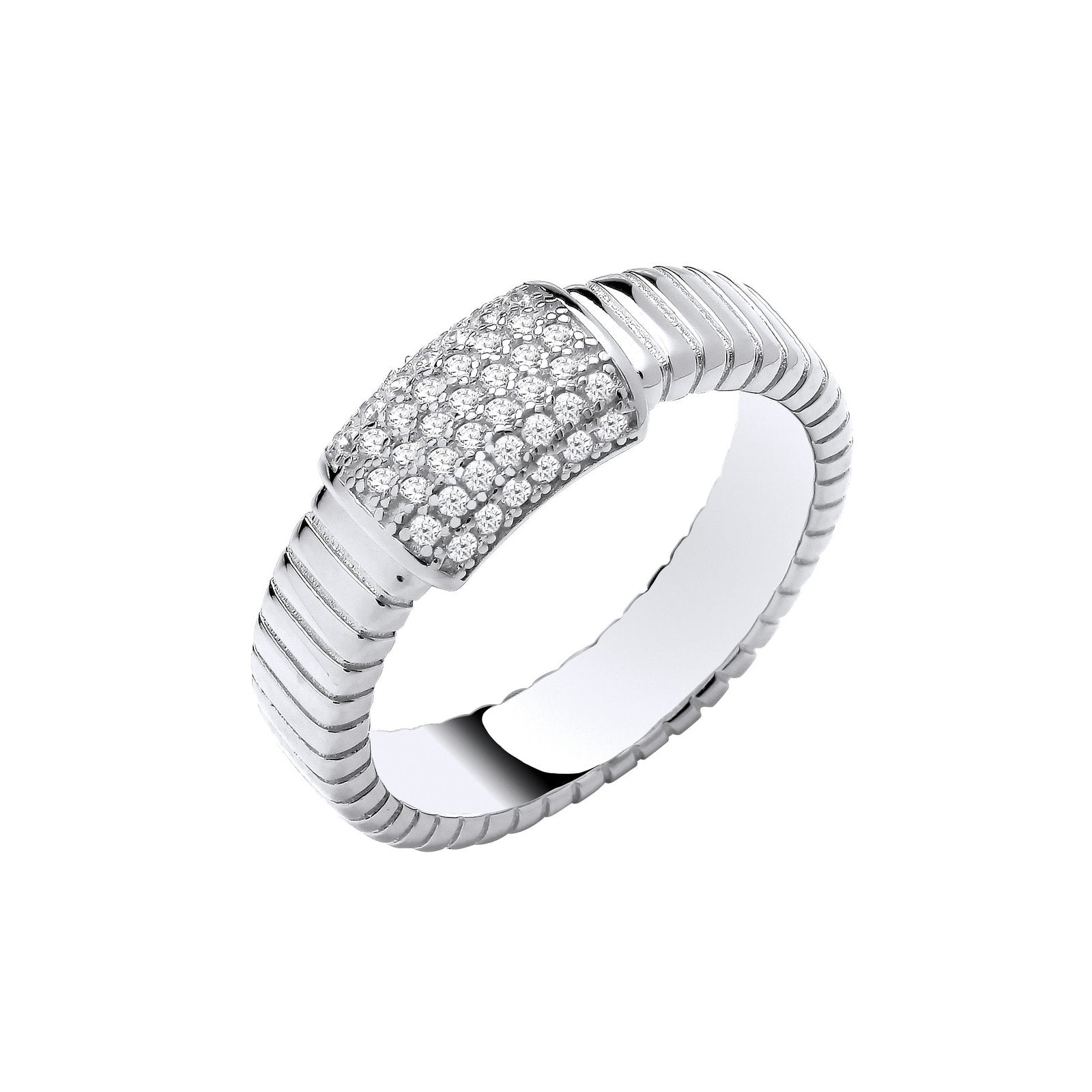 Silver Ribbed Link with Cubic Zirconia Id Plate Ring - Fine Ring - Certified Authentic – Luxury Jewellery by Imperial
