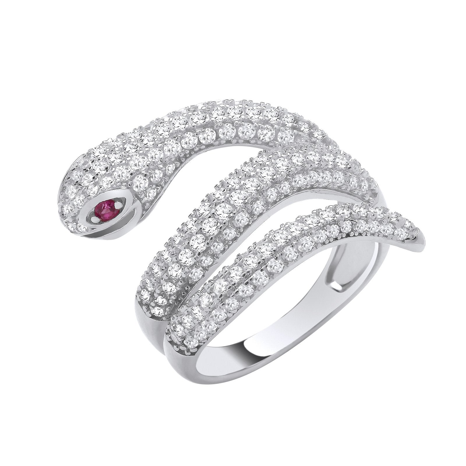 Silver Cubic Zirconia Snake Ring - Fine Ring - Certified Authentic - Swiss Made - UK Stock – Luxury Jewellery by Imper
