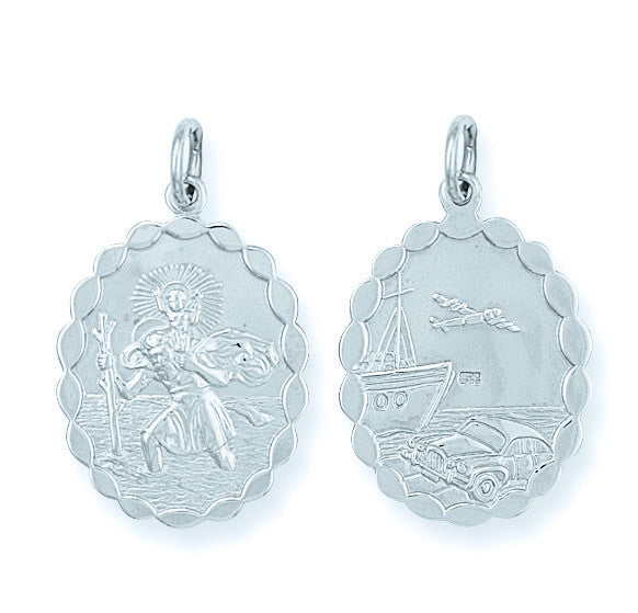 Silver Double Sided Oval St Christopher Pendant – product view