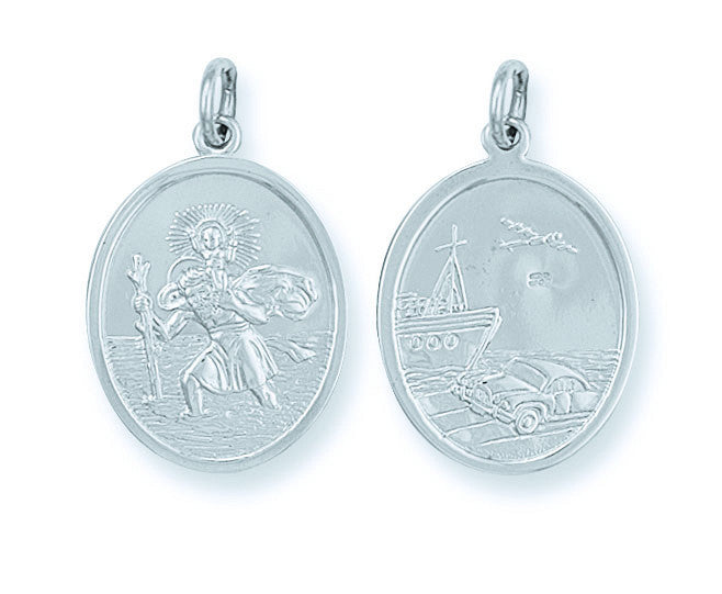 Silver Double Sided Oval St Christopher Pendant – product view