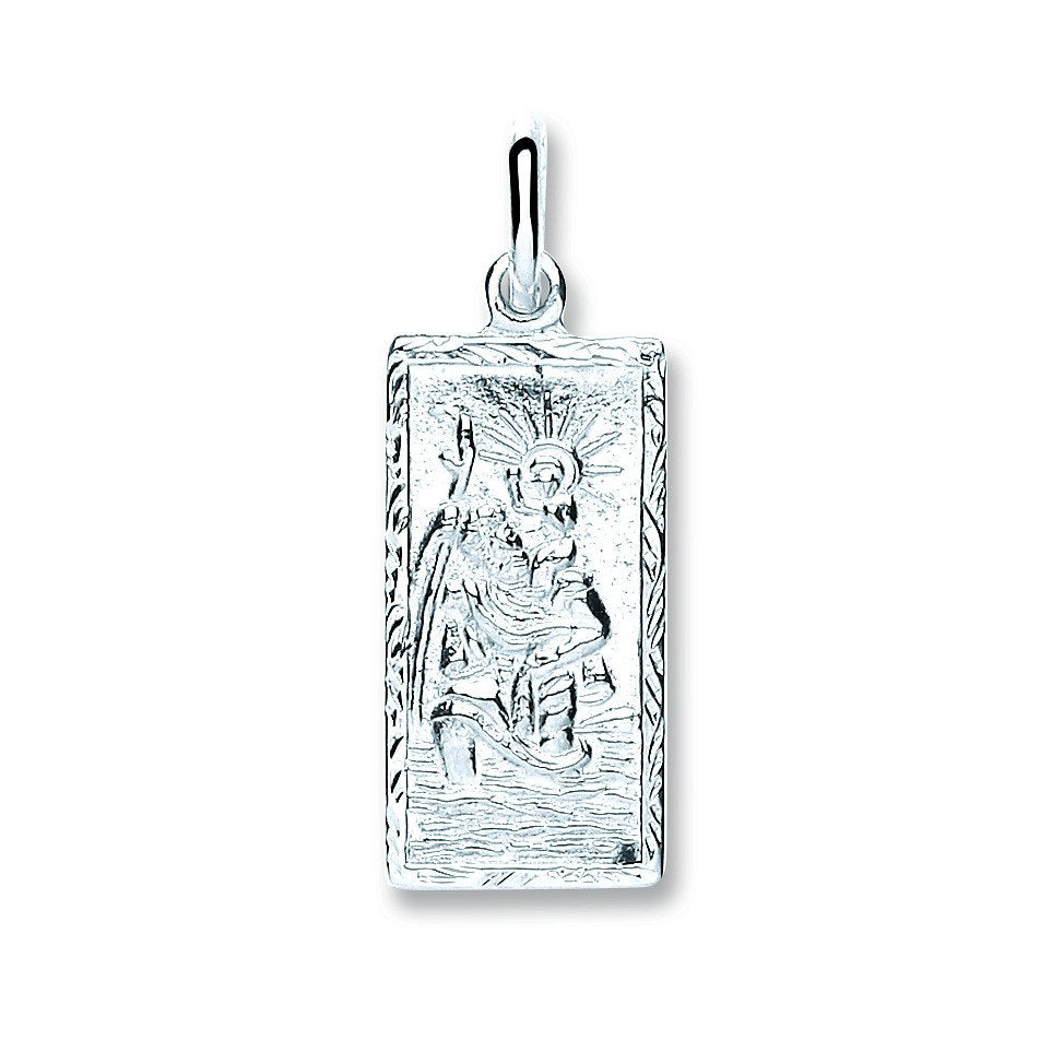 Silver Rectangle St Christopher, Plain Back Pendant - Fine Necklace - Certified Authentic – Luxury Jewellery by Imperi