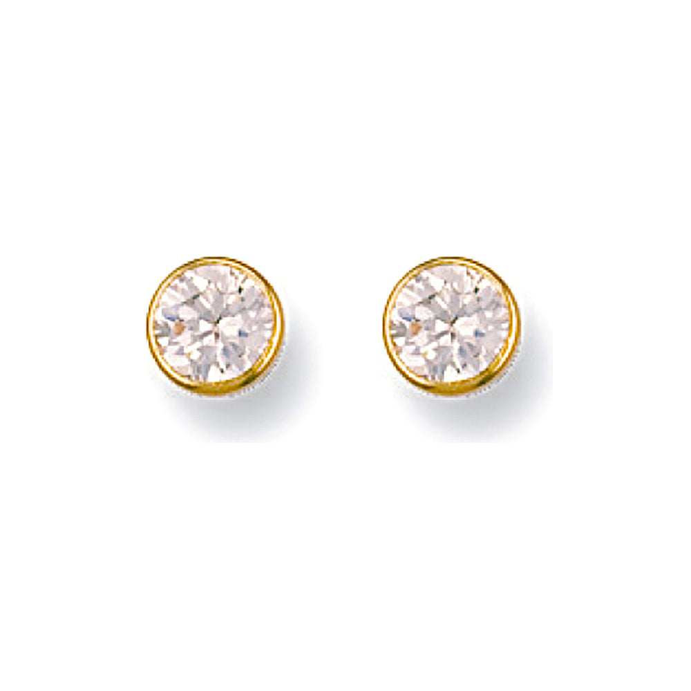 9ct Yellow Gold 5mm Rubover Set Cubic Zirconia Studs