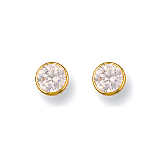 9ct Yellow Gold 5mm Rubover Set Cubic Zirconia Studs