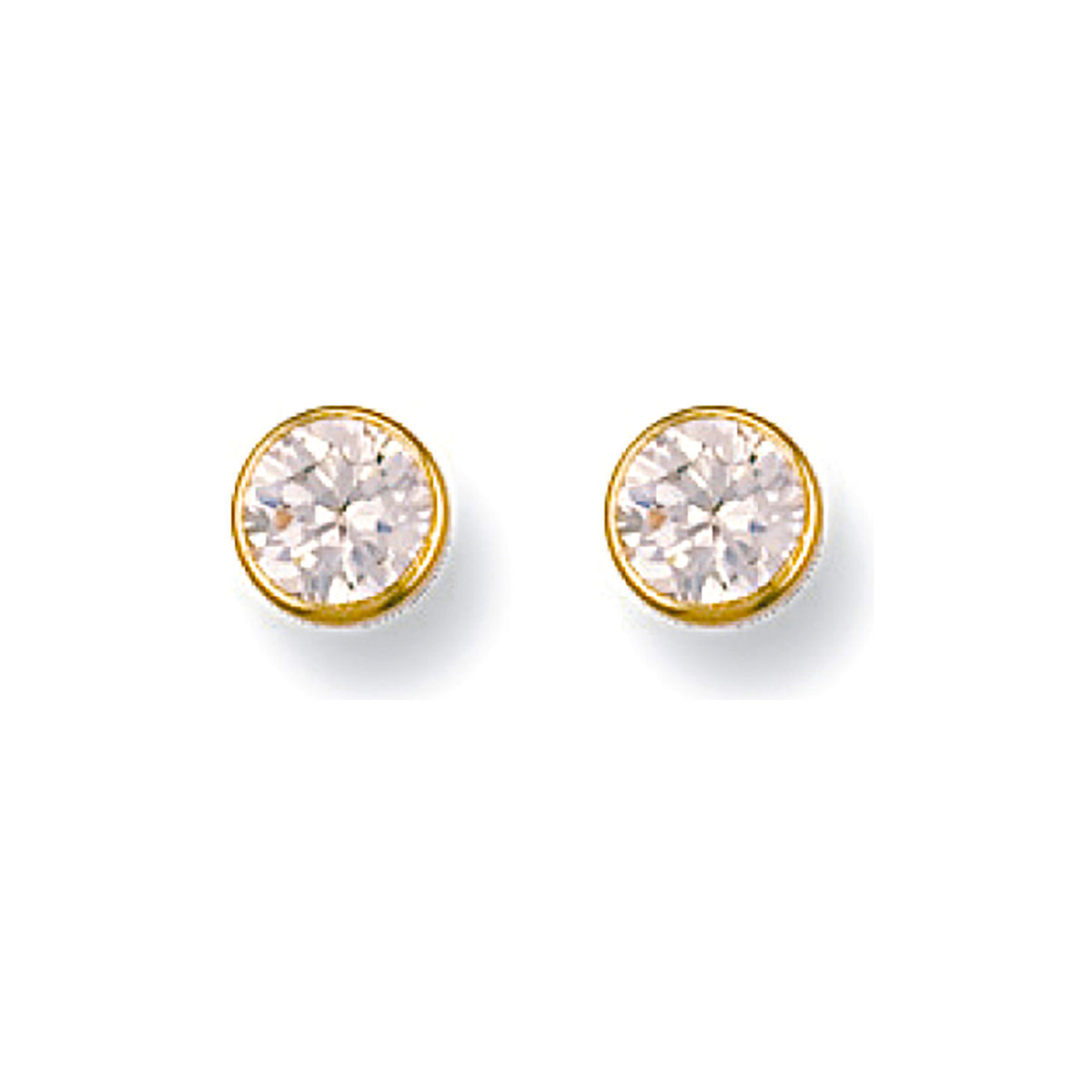 9ct Yellow Gold 5mm Rubover Set Cubic Zirconia Studs