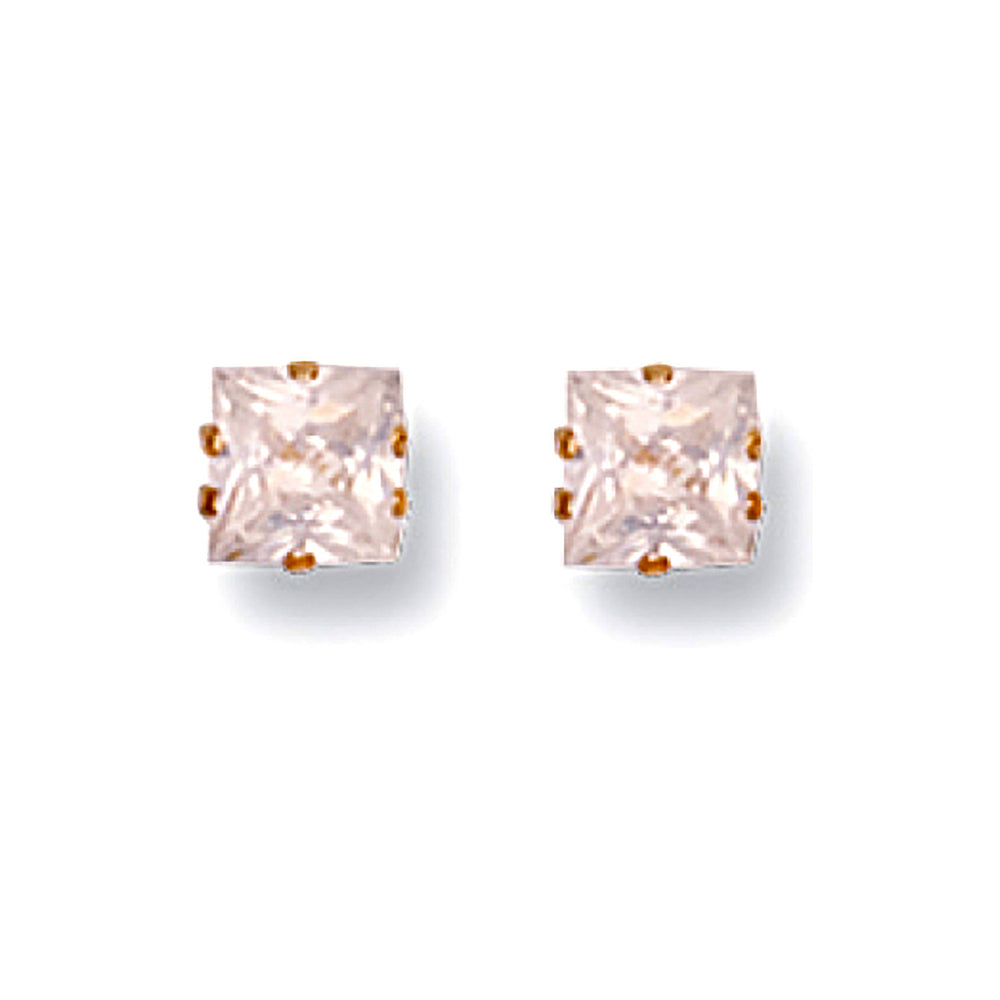 9ct Yellow Gold 5mm Claw Set Princess Cut Cubic Zirconia Studs