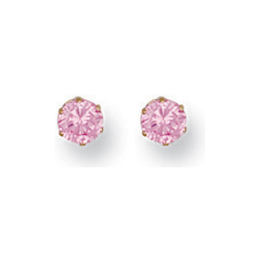 9ct Yellow Gold 4mm Claw Set Pink Cubic Zirconia Studs