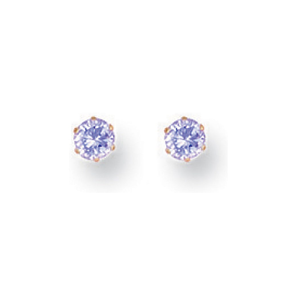 Yellow Gold 3mm Claw Set Lavander Cubic Zirconia Studs