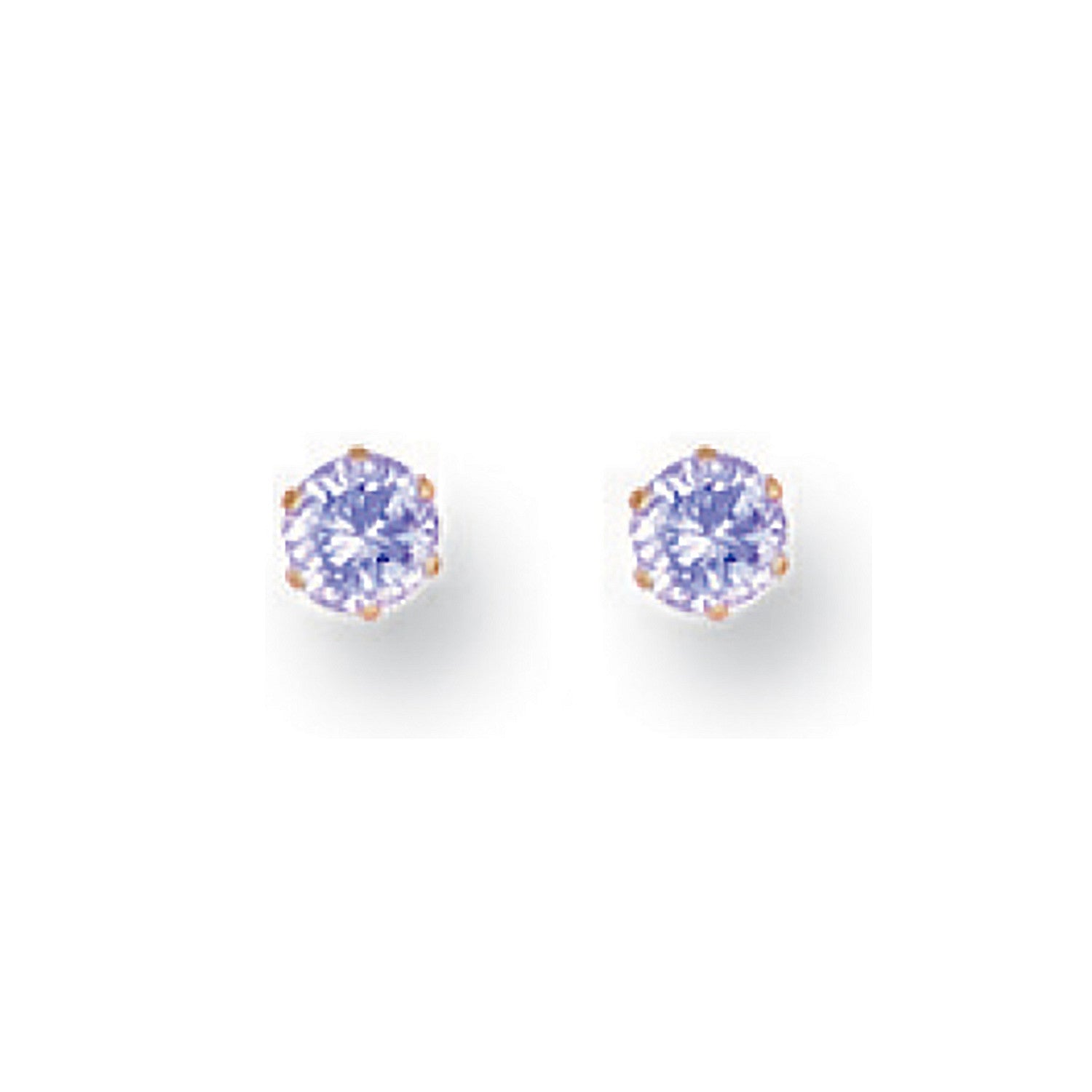 Yellow Gold 3mm Claw Set Lavander Cubic Zirconia Studs