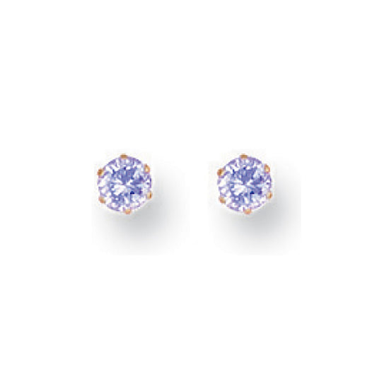 Yellow Gold 3mm Claw Set Lavander Cubic Zirconia Studs