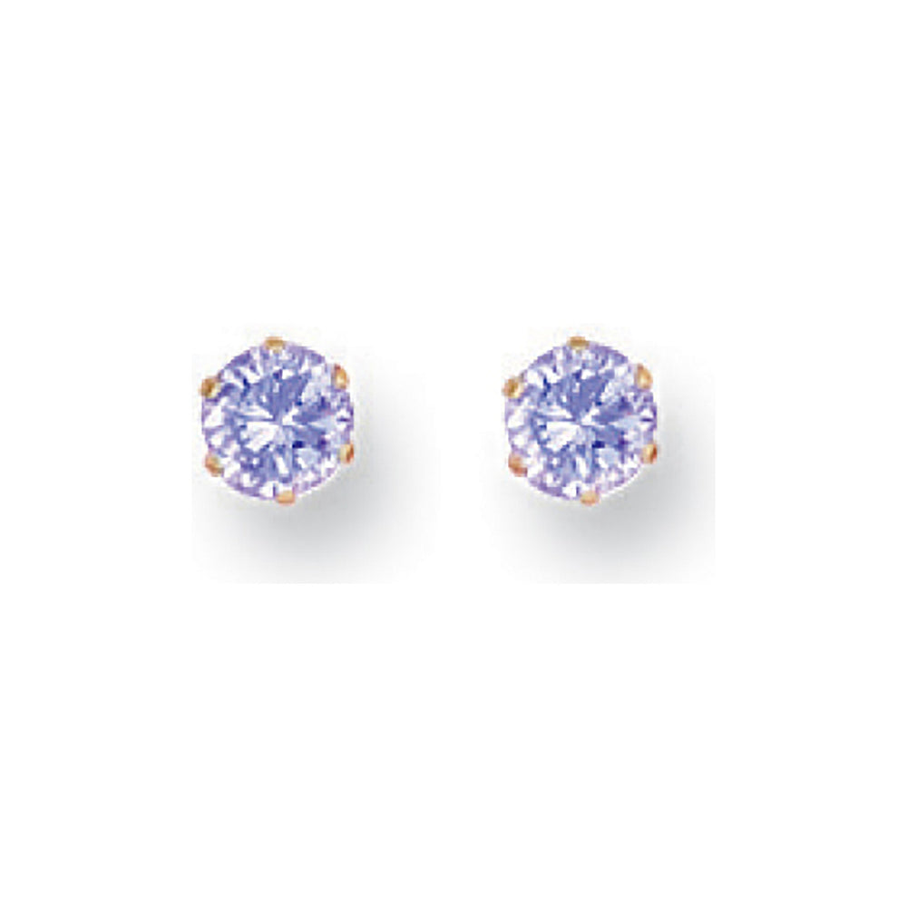 Yellow Gold 4mm Claw Set Lavander Cubic Zirconia Studs