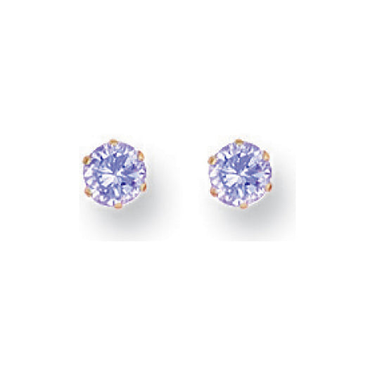 Yellow Gold 4mm Claw Set Lavander Cubic Zirconia Studs