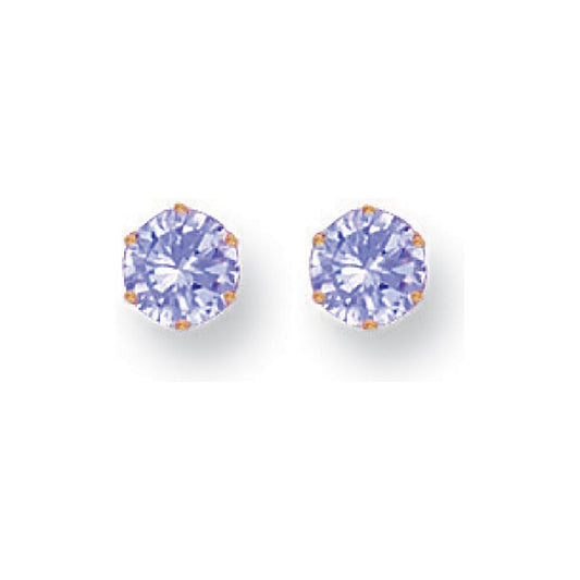 Yellow Gold 5mm Claw Set Lavander Cubic Zirconia Studs