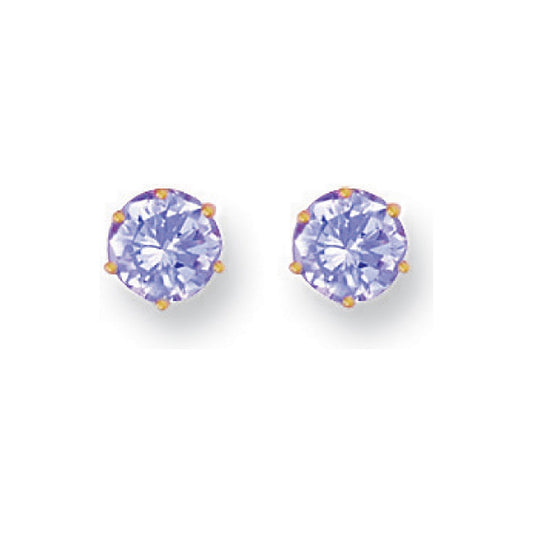 Yellow Gold 6mm Claw Set Lavander Cubic Zirconia Studs