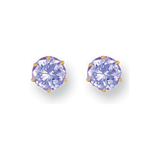 Yellow Gold 6mm Claw Set Lavander Cubic Zirconia Studs