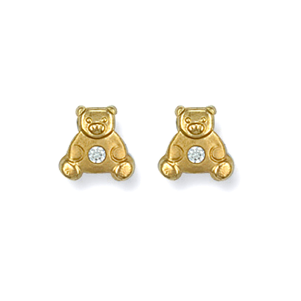 Yellow Gold Cubic Zirconia Teddy Bear Studs