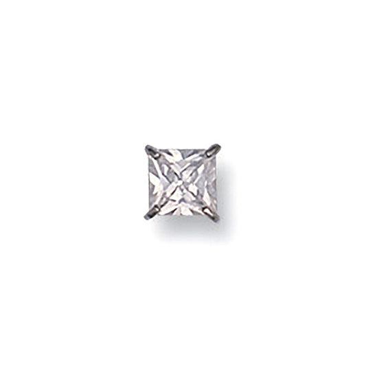 White Gold Gents Claw Set Princess Cut 5mm Cubic Zirconia Man Stud