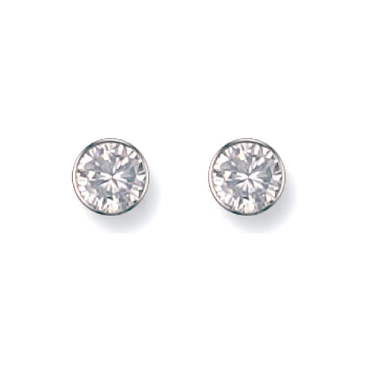 White Gold 6mm Rubover Set Cubic Zirconia Studs
