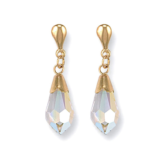 Yellow Gold White Austrian Crystal Drop Studs