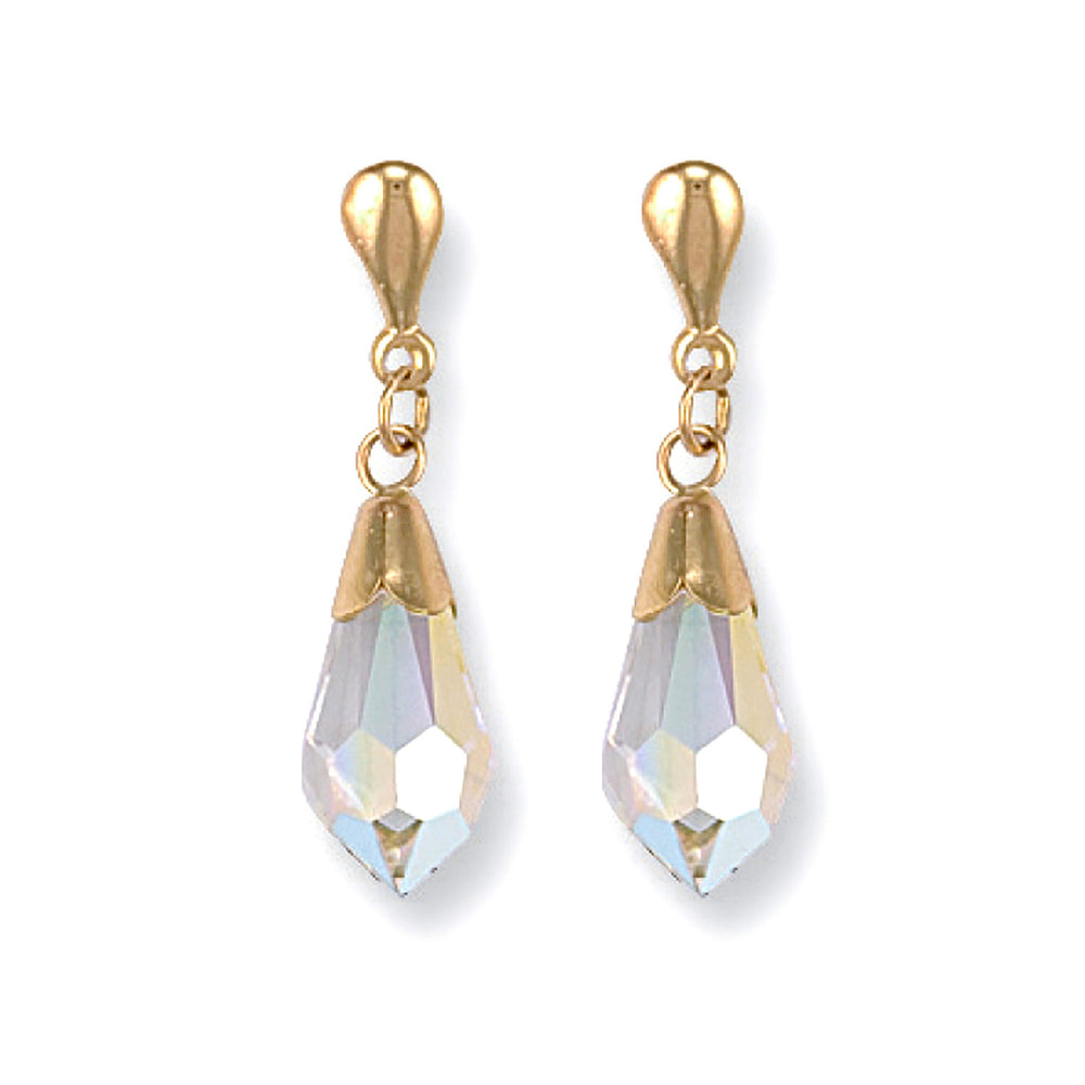 Yellow Gold White Austrian Crystal Drop Studs – product view
