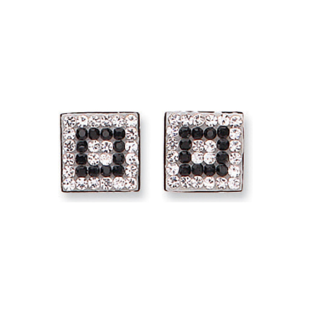 9ct White Gold Black & White Cubic Zirconia Square Studs