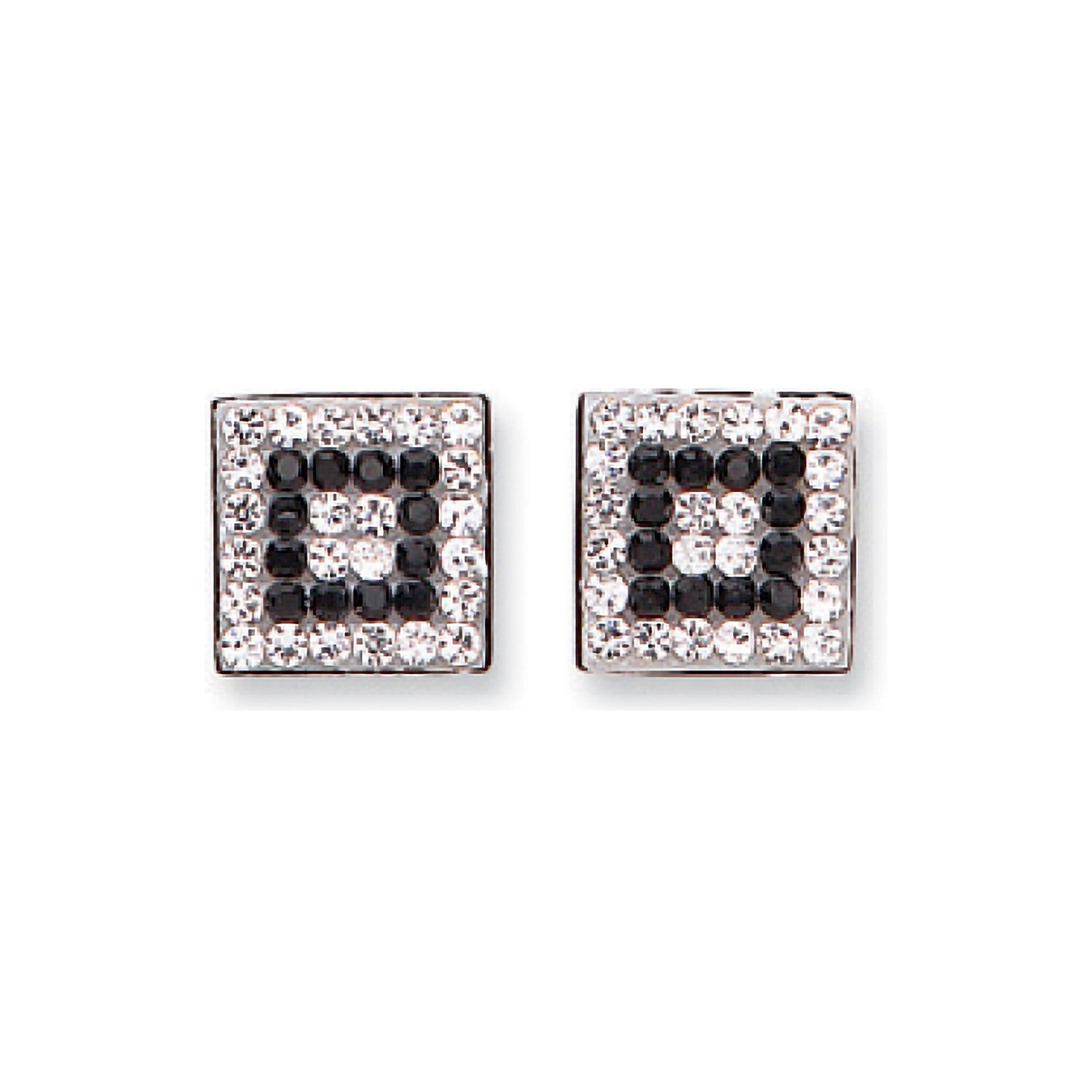 9ct White Gold Black & White Cubic Zirconia Square Studs