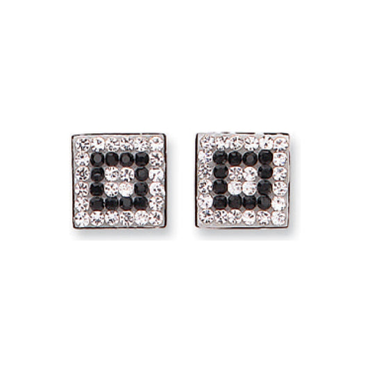 9ct White Gold Black & White Cubic Zirconia Square Studs