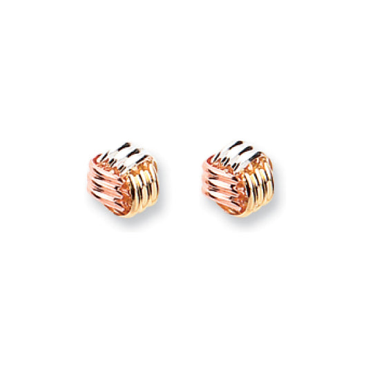 9ct Yellow White & Rose Gold Fancy Knot Studs
