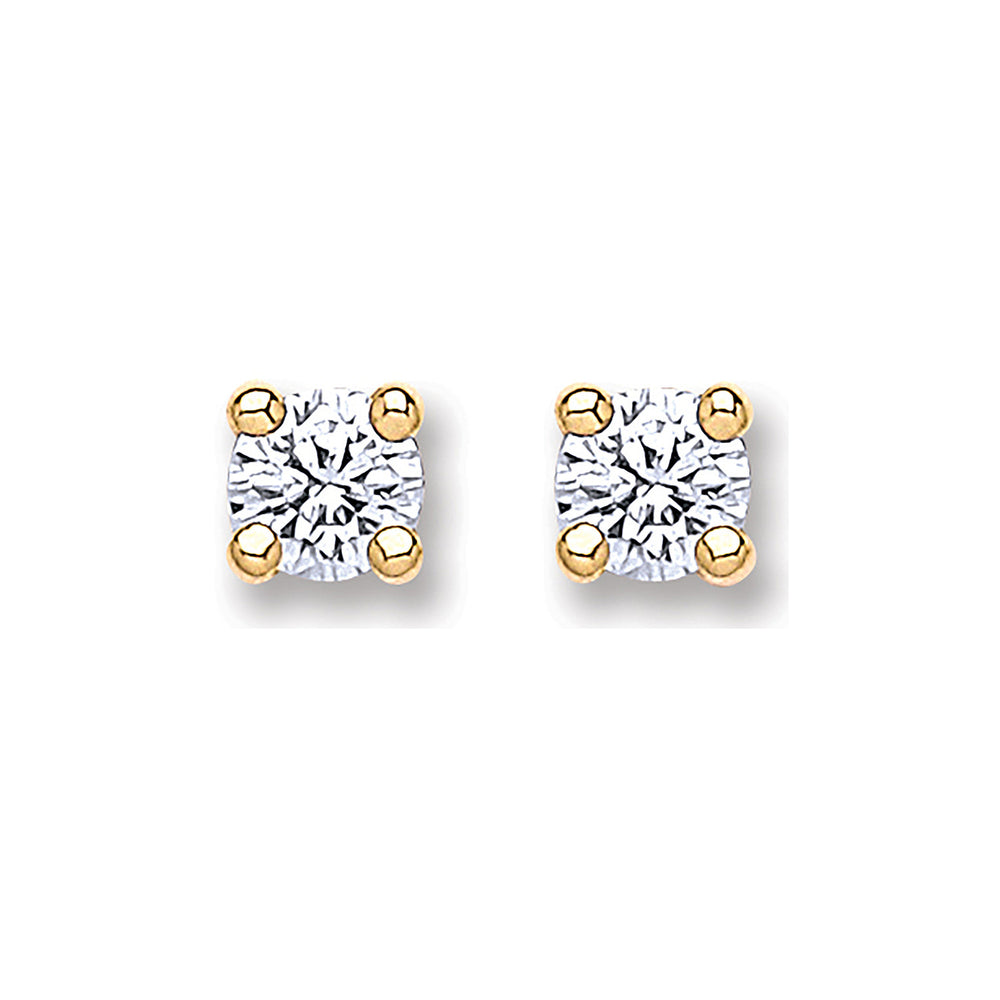 9ct Gold 4.0mm Round Brilliant Cubic Zirconia Studs