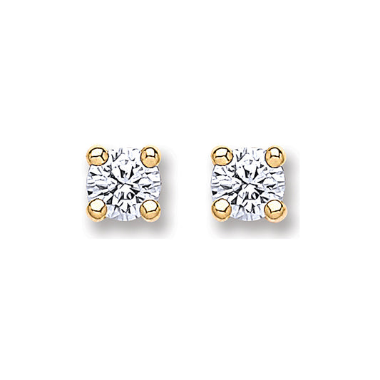 9ct Gold 4.0mm Round Brilliant Cubic Zirconia Studs