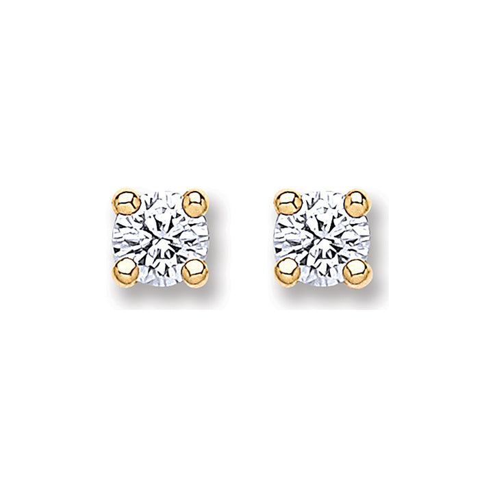9ct Gold 4.0mm Round Brilliant Cubic Zirconia Studs