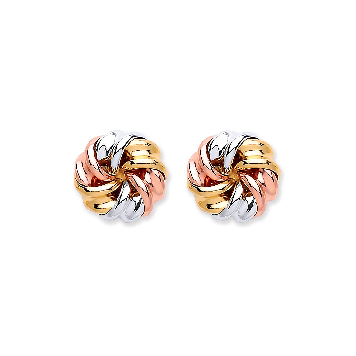 9ct Yellow, White & Rose Gold Tight Knot Studs