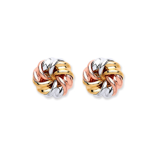 9ct Yellow, White & Rose Gold Tight Knot Studs