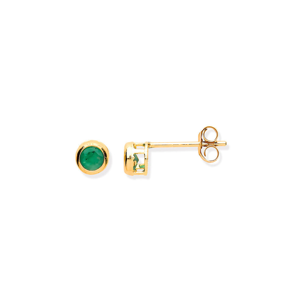 9ct Yellow Gold 3.8mm Emerald Rubover Studs – product view
