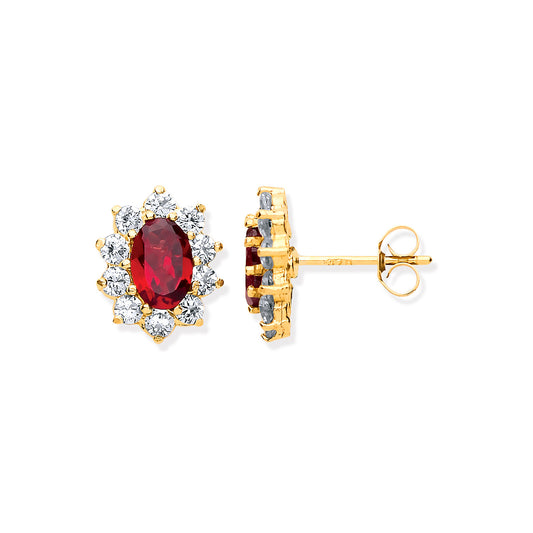 9ct Yellow Gold Ruby & Cubic Zirconias Cluster Studs