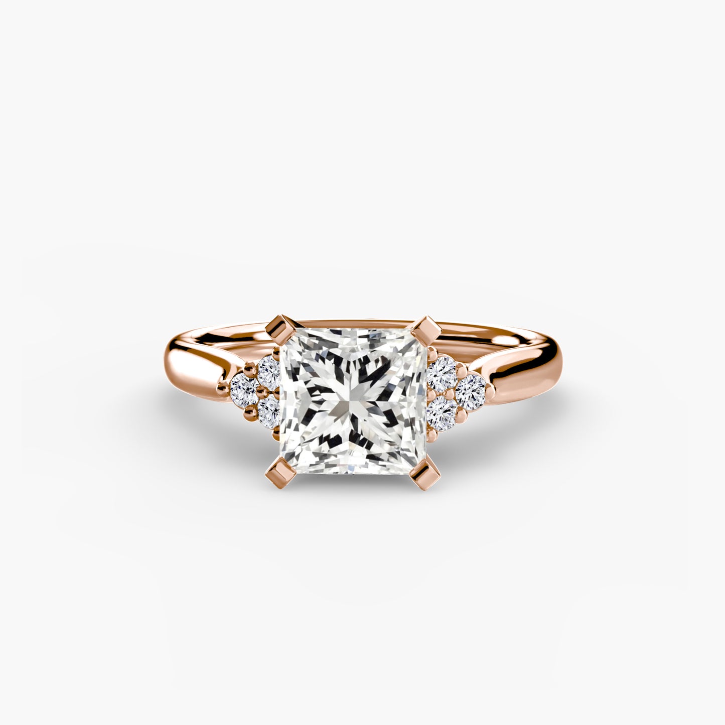 Solitaire Ring with Cluster Shoulders 0.50ct–3.00ct and 0.08ct Side Stones for Women in Wedding Style | Imperial Time