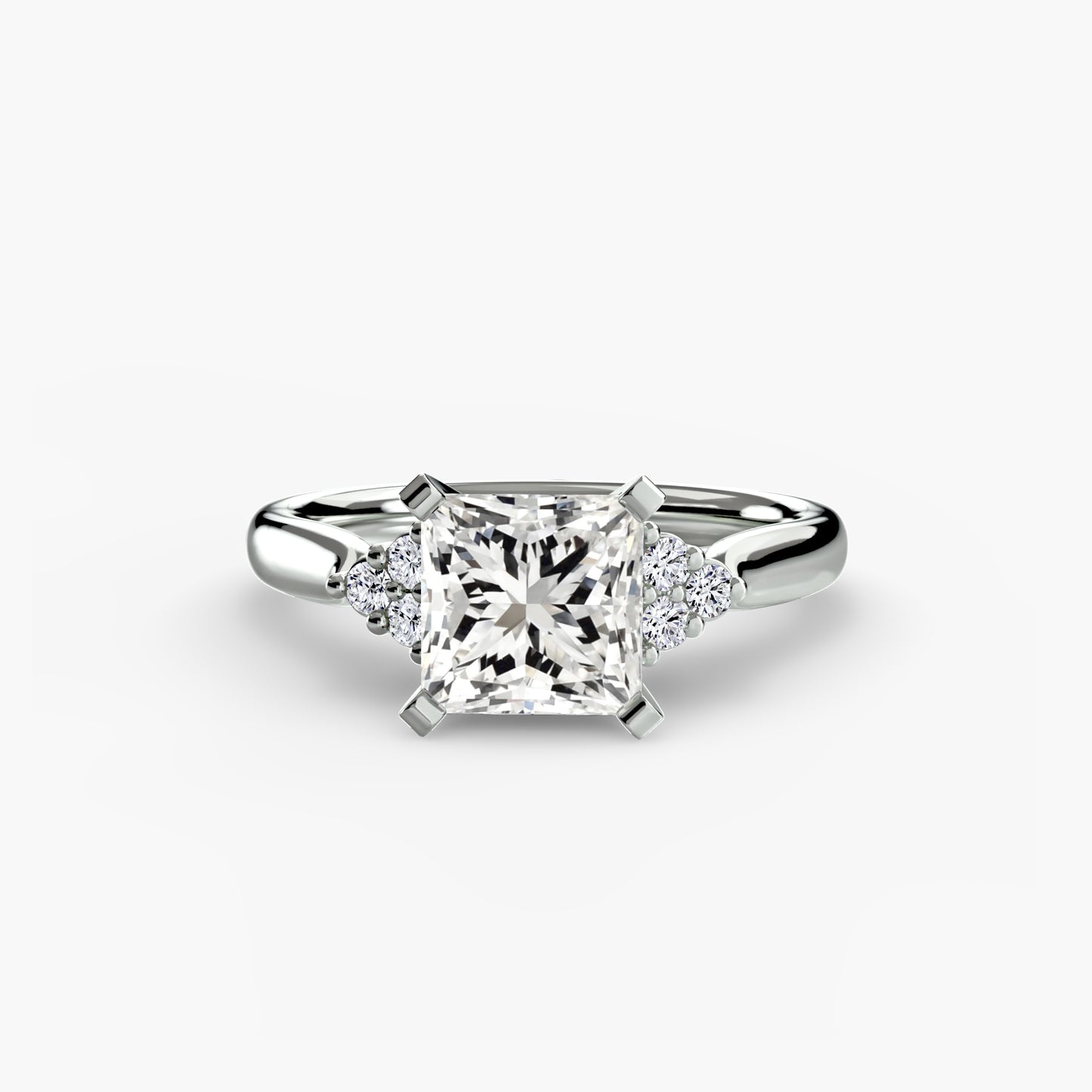 Solitaire Ring with Cluster Shoulders 0.50ct–3.00ct and 0.08ct Side Stones for Women in Wedding Style | Imperial Time