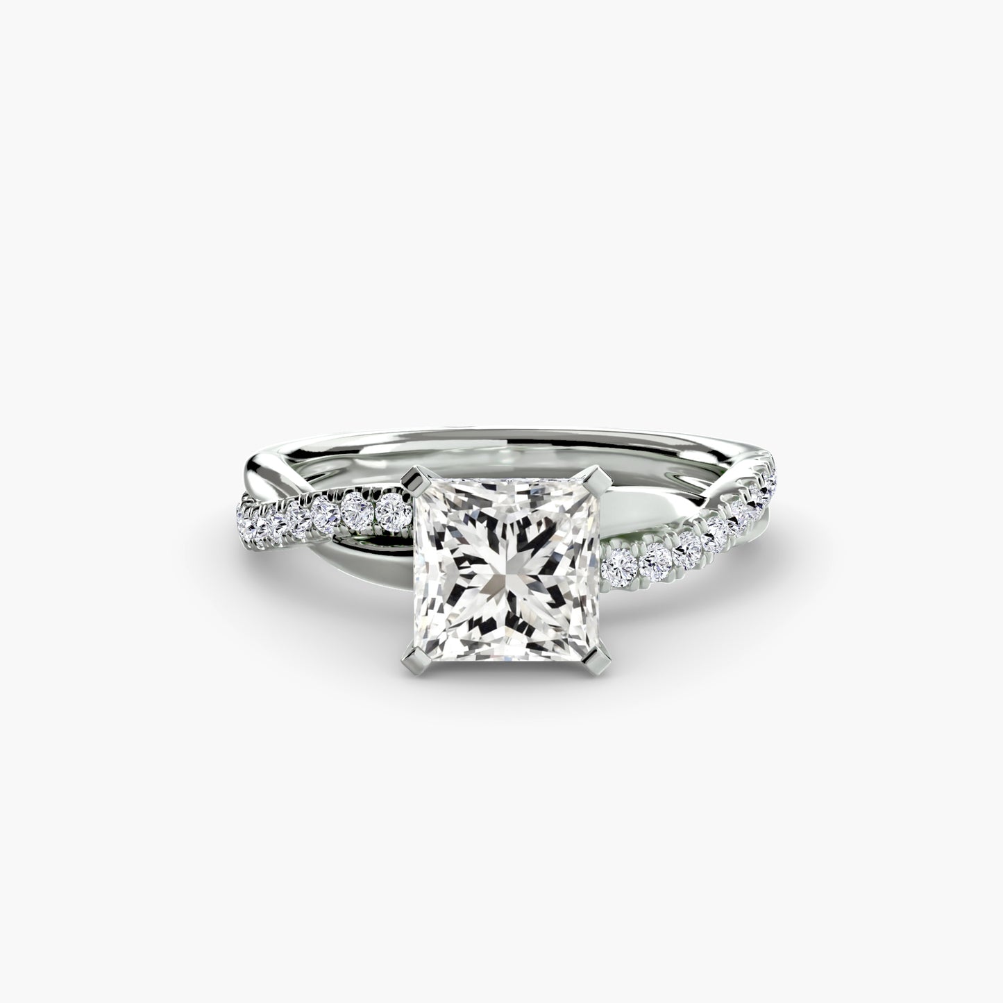 Emerald Twist Pavé Engagement Ring 0.50ct–3.00ct with 0.19ct Side Stones in Classic Wedding Style | Imperial Time