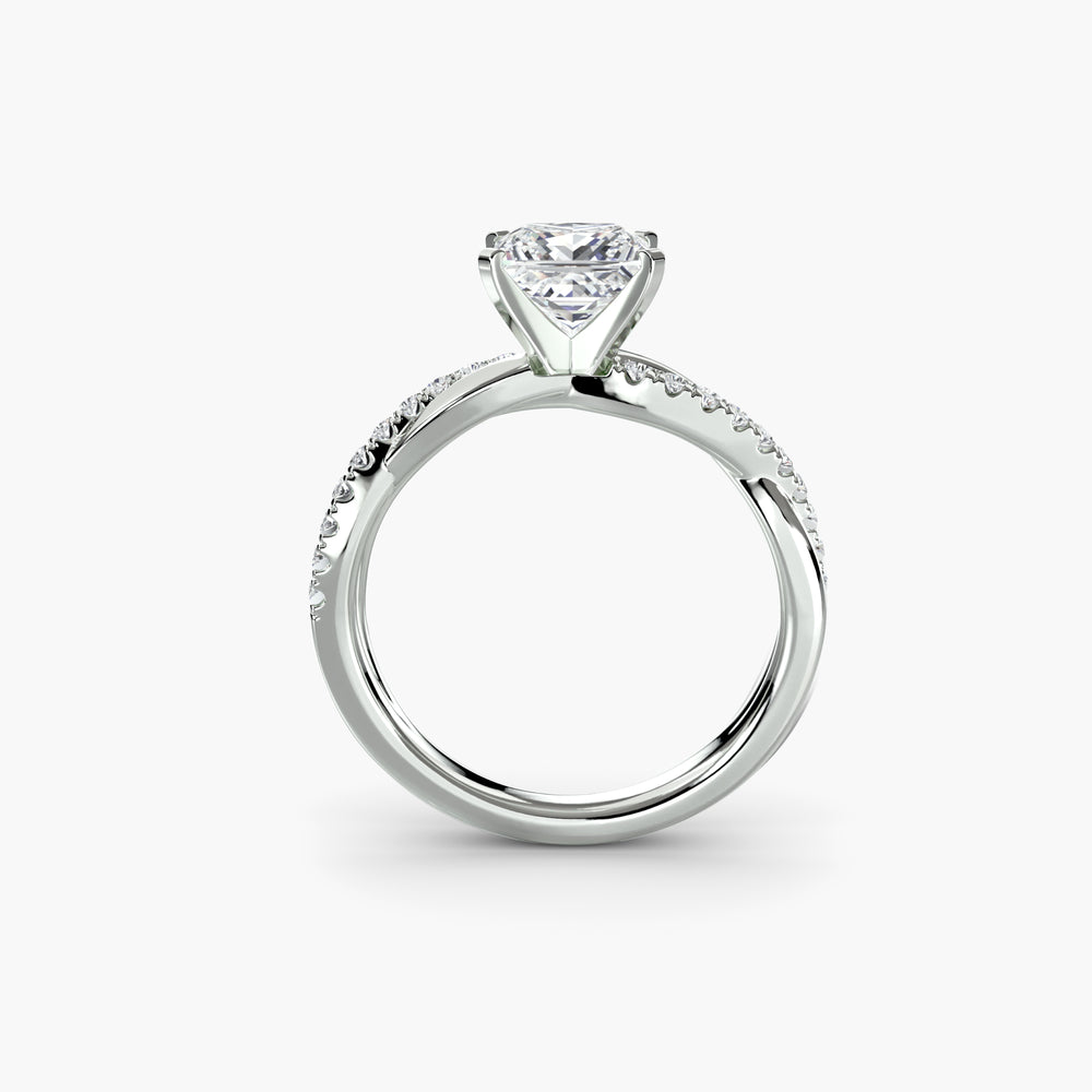 Anello di fidanzamento Pavé con smeraldo a spirale da 0,50-3,00 carati con pietre laterali da 0,19 carati in stile matrimonio classico | Imperial Time