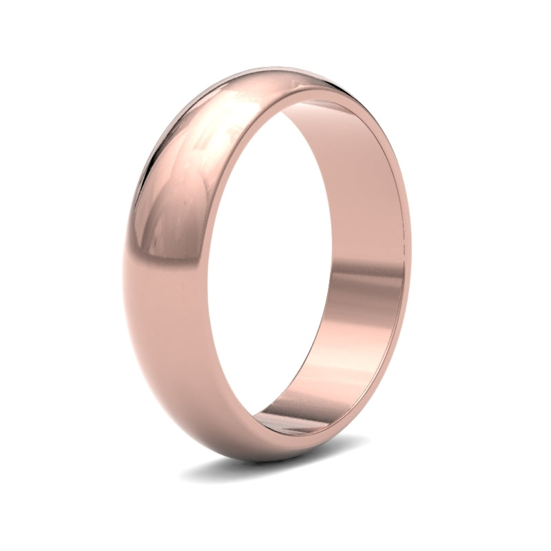 18ct Rose Gold Standard Weight D-Shape Profile Mirror Finish Wedding Ring