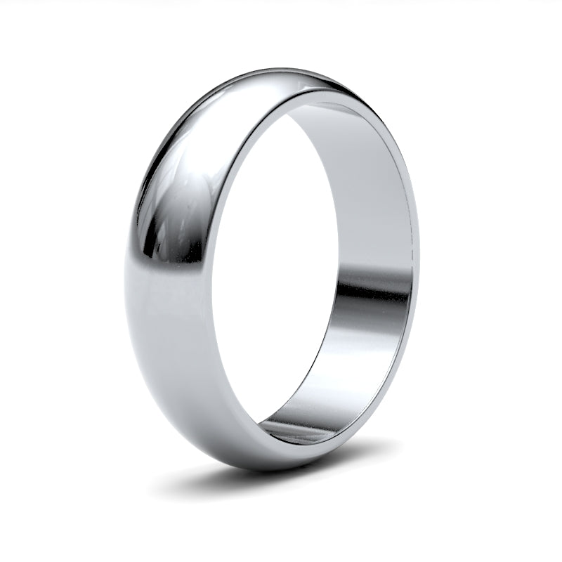 18ct White Gold Standard Weight D-Shape Profile Mirror Finish Wedding Ring