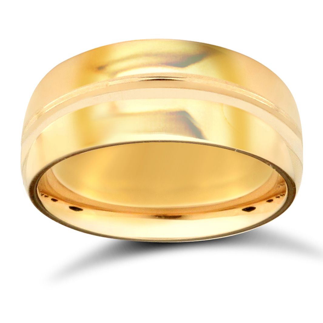 9ct Yellow Gold Standard Weight D-Shape Profile Centre Groove Wedding Ring
