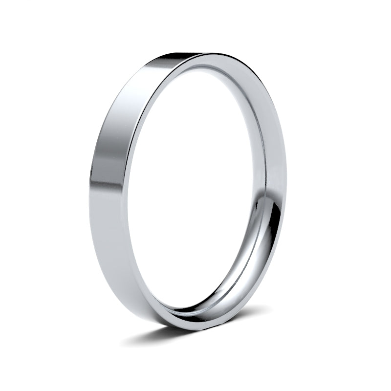 9ct White Gold Standard Weight Flat Court Profile Mirror Finish Wedding Ring