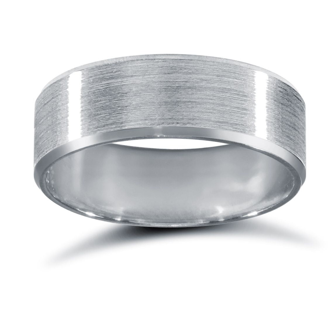 18ct White Gold Standard Weight Flat Profile Satin and Bevelled Edge Wedding Ring